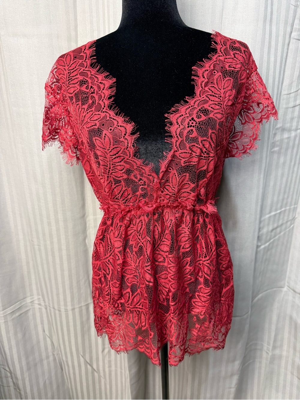 Avidlove Red Sheer Lace Teddy Romper L